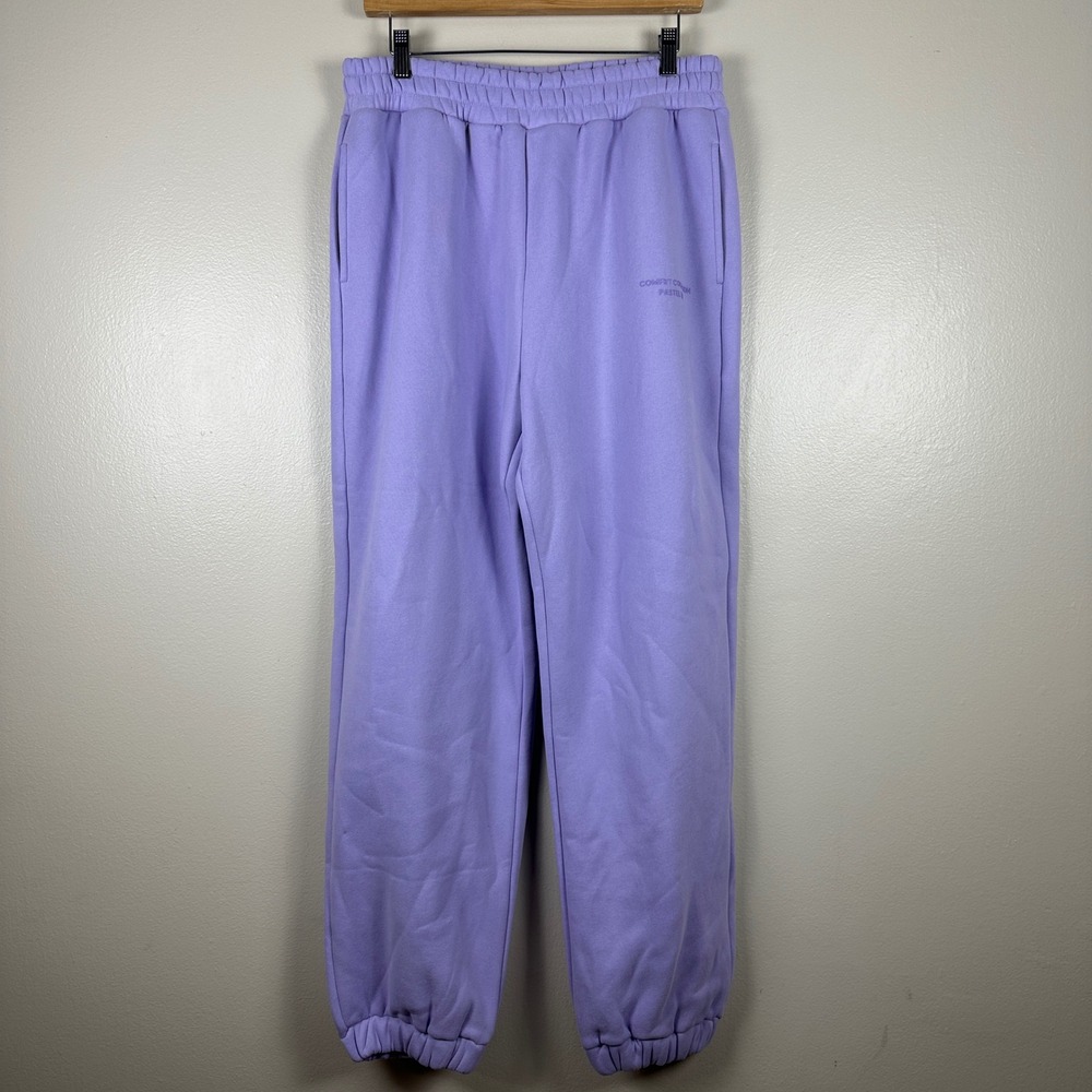 Comfrt Womens Large Sweatpants Purple Fleece Lined Joggers Pastel Loungewear NEW